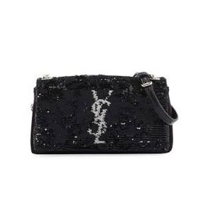 Yves Saint Laurent Black Sequin Shoulder Bag with Silver Logo